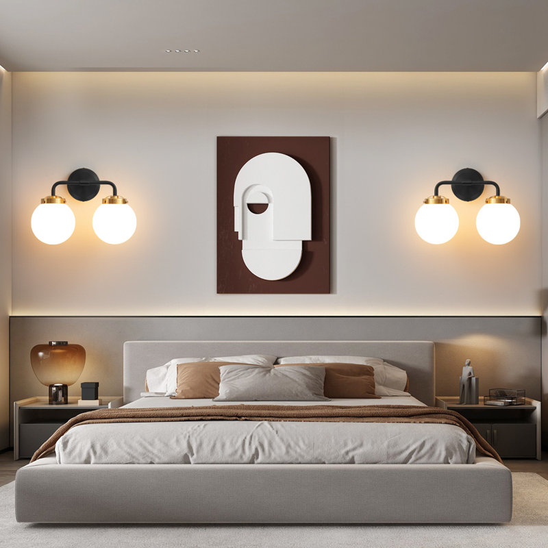 Luminaire de salle de bain à intensité variable avec abat-jour en verre soufflé à la main Karlei, 2, Noir et or, Blanc