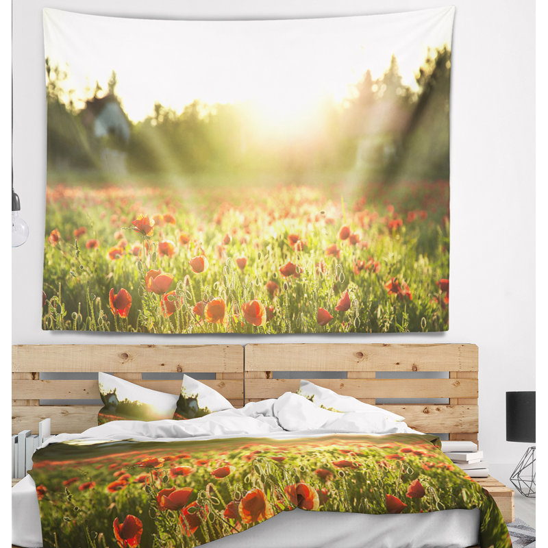 Paysage avec coquelicot sous un soleil éclatant, H 32 po x l 39 po