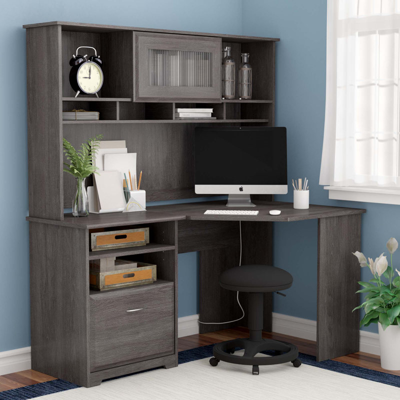 Bureau d'angle réversible avec clapier Ozro, Gris