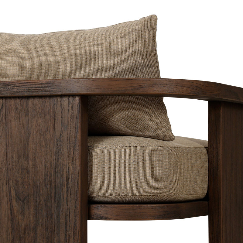 Tahana Outdoor Teak Armchair, Olympia Canvas, Stained Saddle Brown