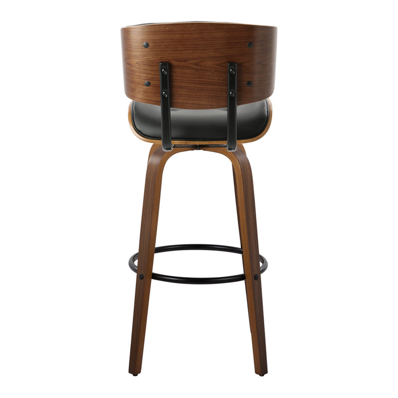 Tabouret de bar Mid-Century, Noir/noyer