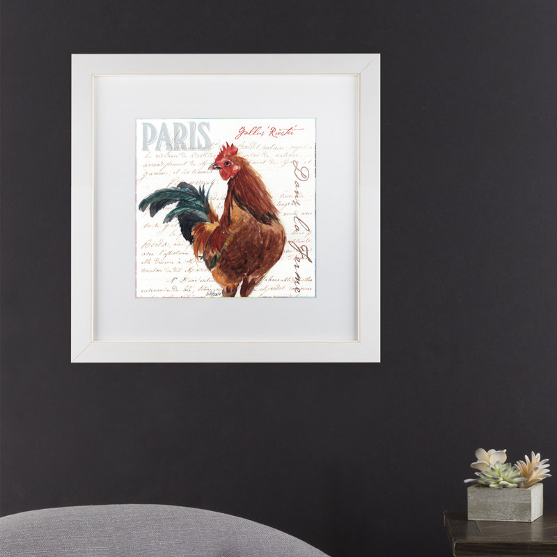 « à la ferme coq ii », impression sur toile, H 11 po x l 14 po x P 0,5 po, Cadre noir, Blanc
