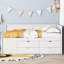 Lit de jour blanc avec possibilités de tiroirs polyvalentes et conceptions de tablettes contemporaines, tablettes pleine grandeur, structure en bois massif pour un espace de vie élégant-115834777