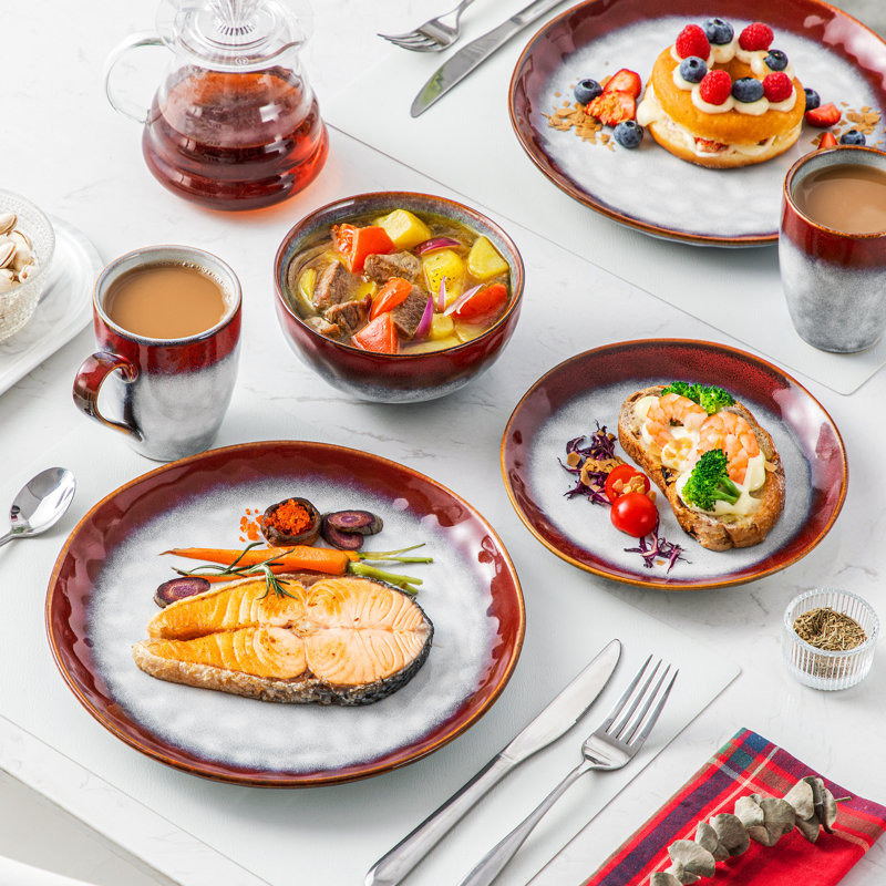 Piece Stoneware Dinnerware Set - Service for 8, Red/Blue