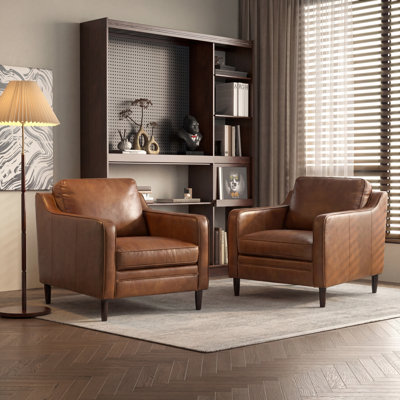 Ashtabula Genuine Leather Square Arm Accent Chair (set Of 2)
