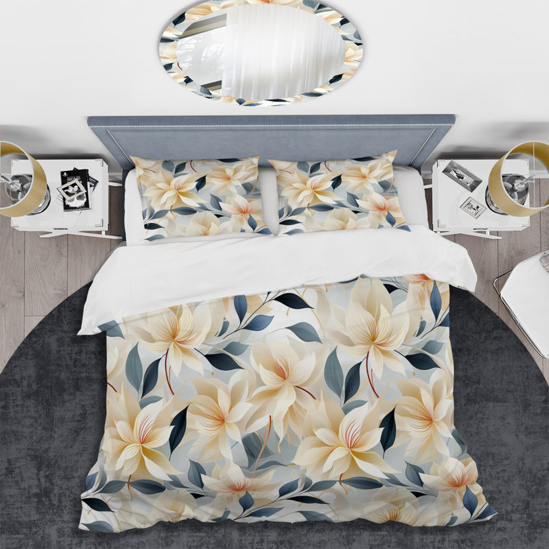 Ensemble de housse de couette Elegant Ivory Floral, Housse de couette pour très grand lit et 2 très