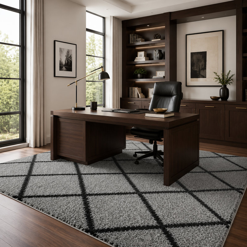 Gray Geometric Pattern Area Rug - Ultra Soft Shag Rug for Living Room, Bedroom, Holiday Decor, Non-Slip Plush Carpet for Modern Home