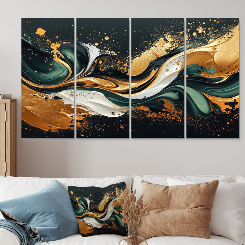 Chagford - encre liquide abstraite, art mural moderne, H 28 po x l 48 po, 4