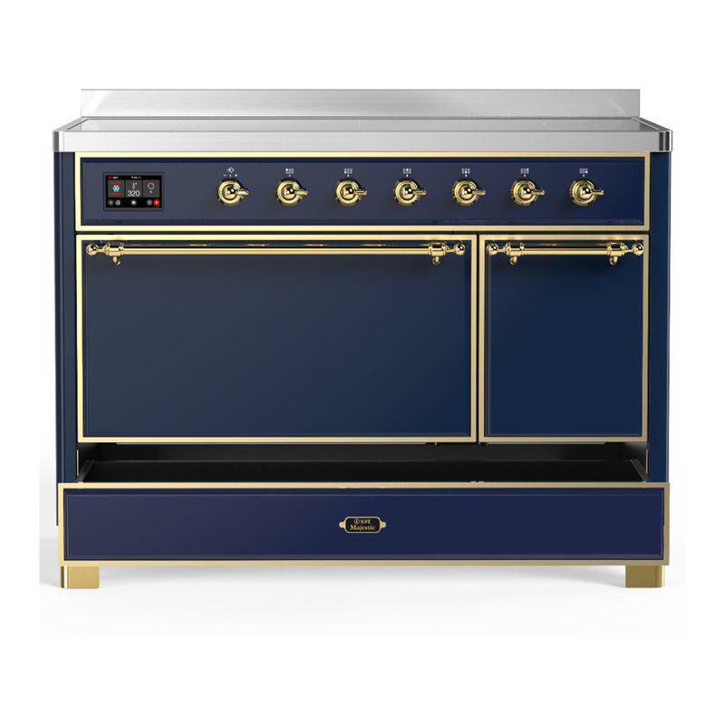 Majestic III Series 48 Inch Induction Range with 6 Induction Elements in Mightnight Blue (Brass Trim), Brass, Mightnight Blue