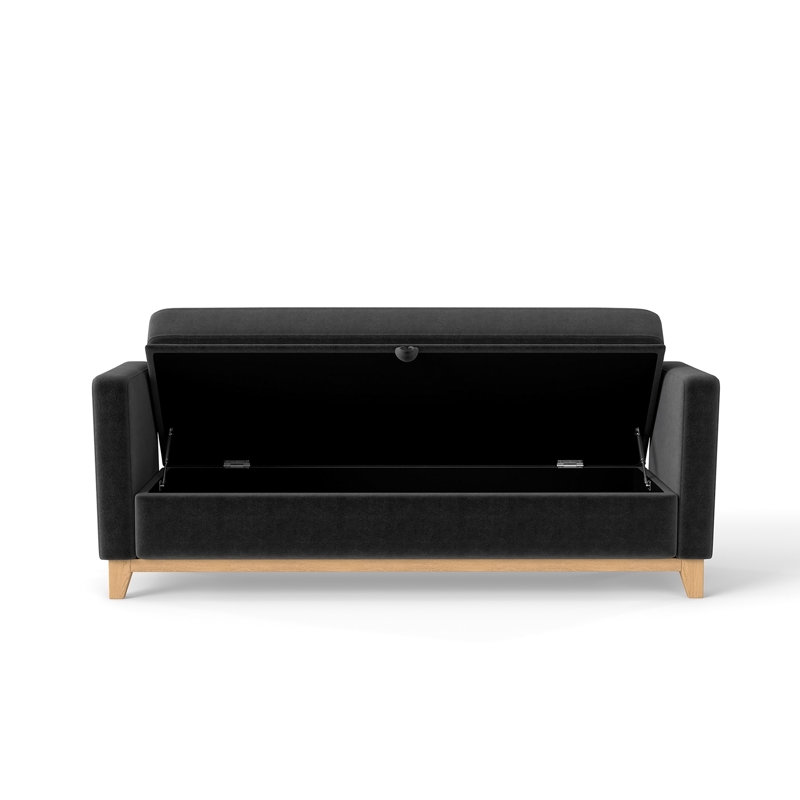 Banc de rangement en sherpa noir de 66 pouces avec pieds en bois massif et 2 traversins, banc de bout multifonctionnel pour la chambre à coucher, le salon et le vestibule