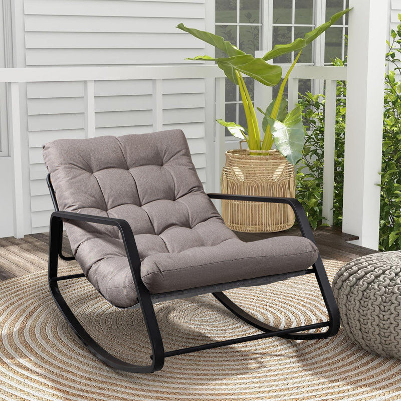 Chaise berçante d'extérieur à structure métallique, Brun