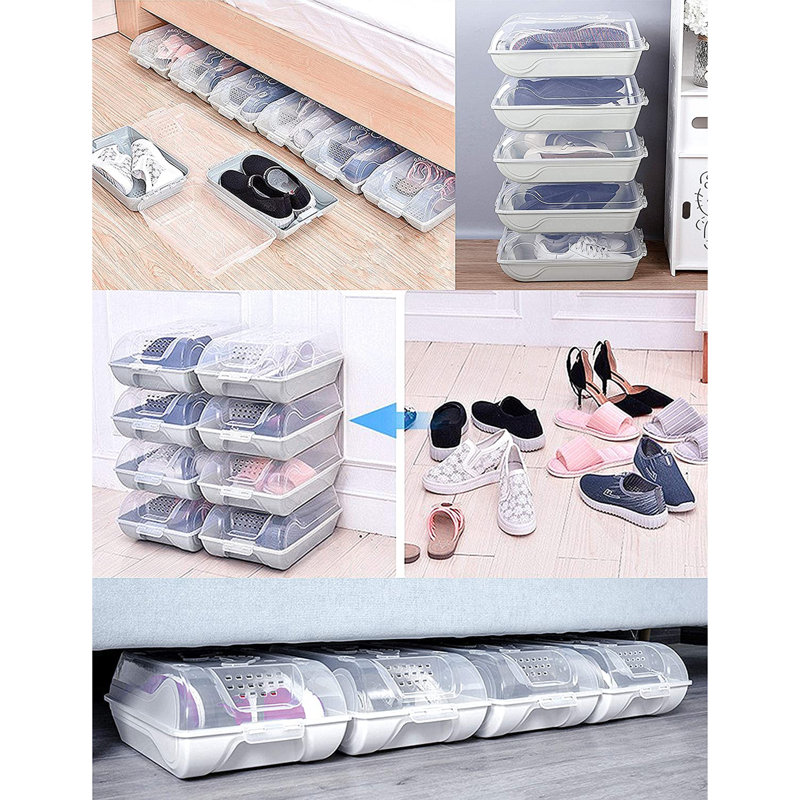 6 Pair Stackable Shoe Storage Box, Light Blue