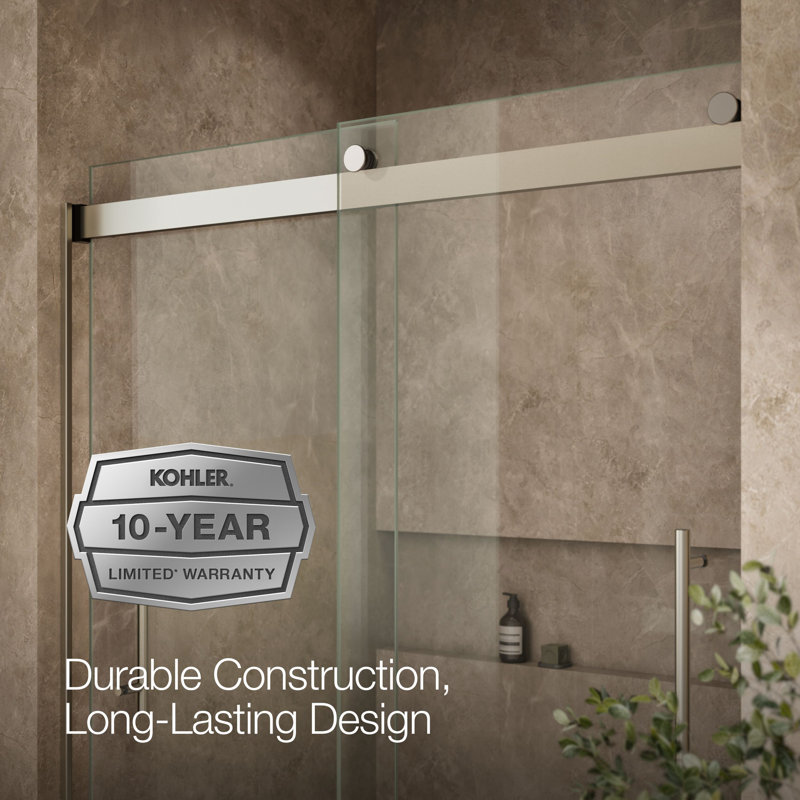Levity Plus Less Sliding Bath Door, 61-9/16 In. H X 56-5/8 - 59-5/8 In. W, With 5/16 In.-Thick Crystal Clear Glass, Nickel