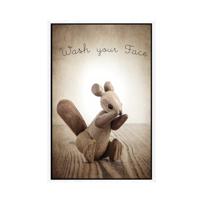 Zooline Squirrel Wash Your Face - Print on Canvas, 66.04 cm H x 45.72 cm W, White Framed