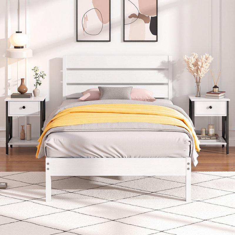 Alicia Steel Piece Bedroom Set, White, Twin