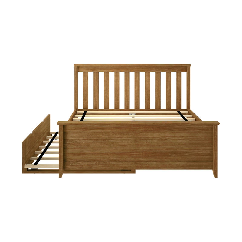 Lit plateforme en bois massif avec lit gigogne Boling par Harriet Bee, Lit double, Pécan