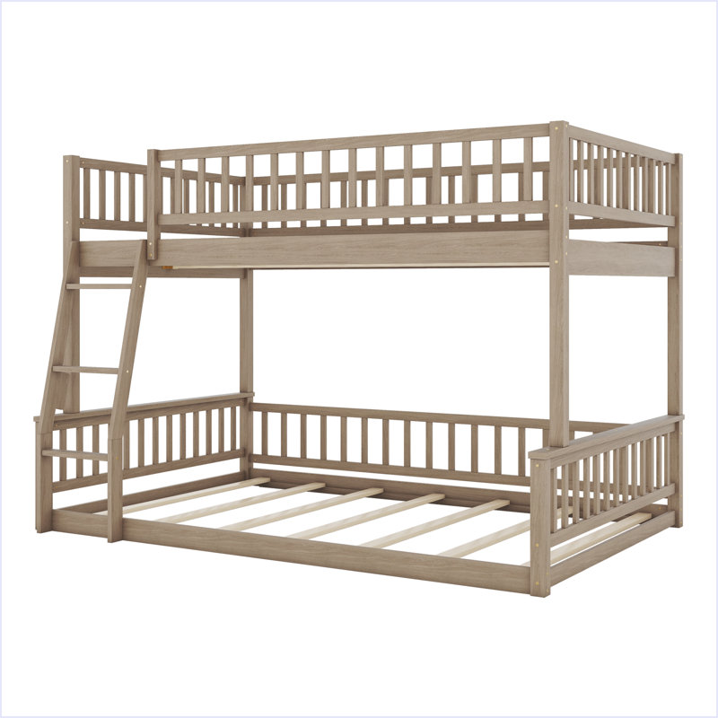 Bunk Bed With Ladder And Guardrails, Walnut, Full XL Over Queen
