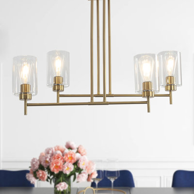 4 - Light 23.6" Wide Dimmable Modern Linear Kitchen Island Chandelier with Cylinder Glass Shade