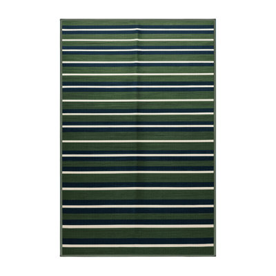 Machine Washable Horizontal Stripes Green Area Rug