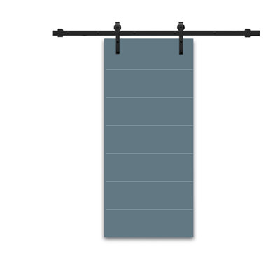 Panelled Manufactured Wood And Metal Black Sliding Barn Door With Installation Hardware Kit