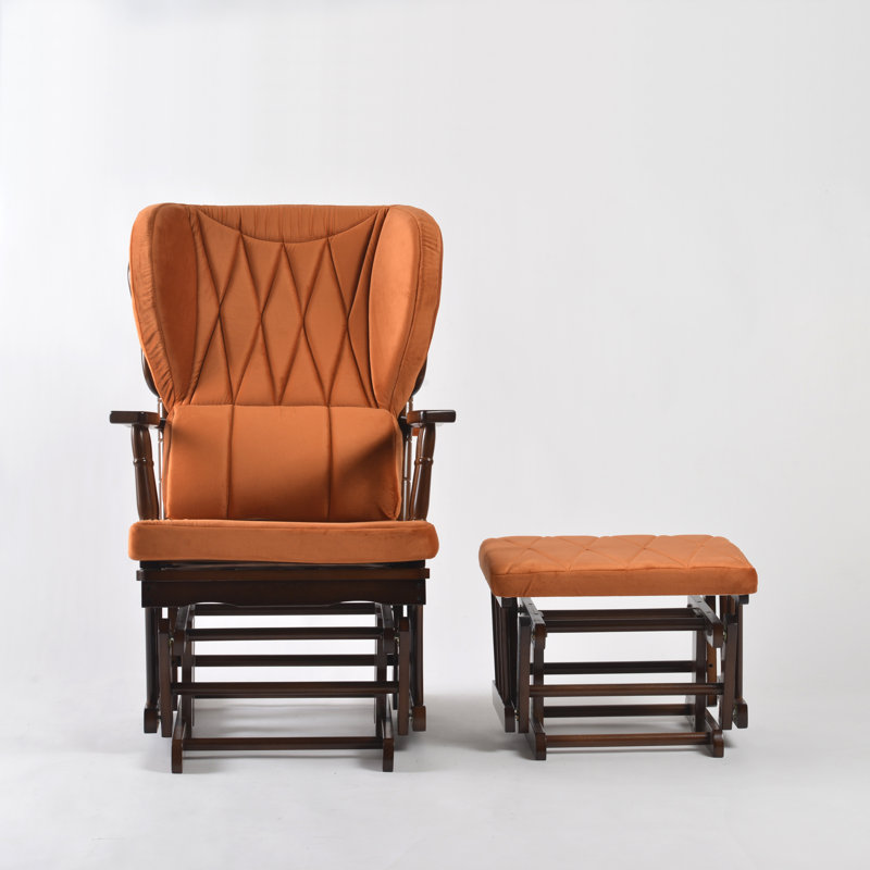 Chaise berçante et repose-pieds Azariyah Konfor, Citrouille, Walnut