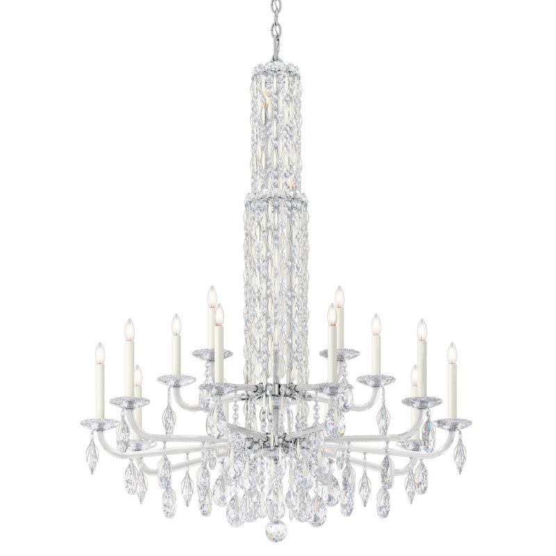 Siena 17 Light 40.5in x 50.5in Two-Tier Chandelier with Crystal Tusks in Polished Stainless Steel with Clear Radiance Crystals