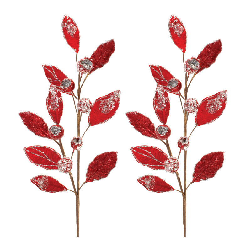 Tige de feuille de bourgogne perlée (ensemble de 2), Rouge/doré
