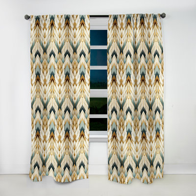 Golden And Blue Splendor Chevron Pattern - Glam Velvet Curtain - Room Darkening - 1 Panel