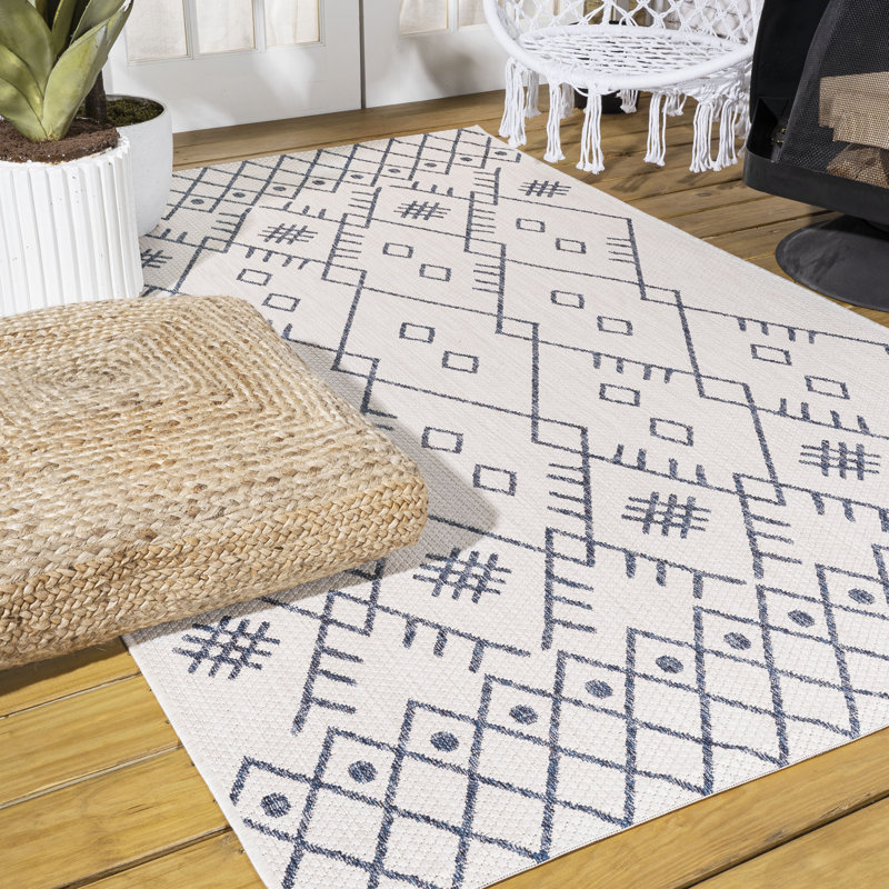 Tapis ivoire / bleu marine Boho, Rectangle 3 pi 1 po x 5 pi