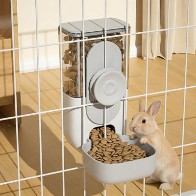 Gray Automatic Pet Feeder Cage Hanging Bowl Water Bottle 870Ml/29Oz Food Container Dispenser For Puppy Cats Rabbit Birds Hamster