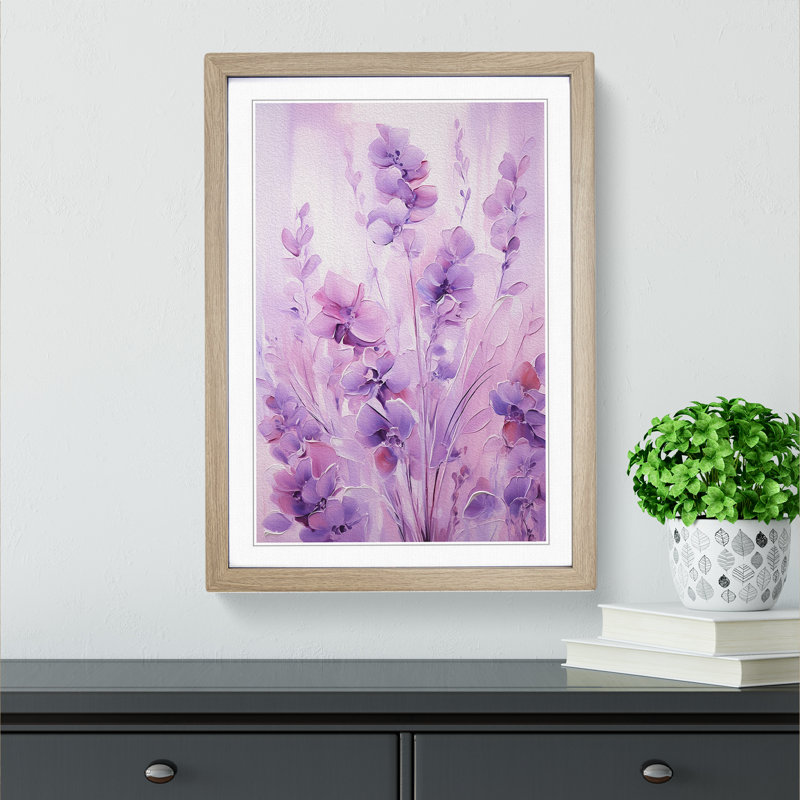 Lavender Flower Abstract No.3 - Single Picture Frame Print on Wood, 34cm H x 25cm W, Oak Framed