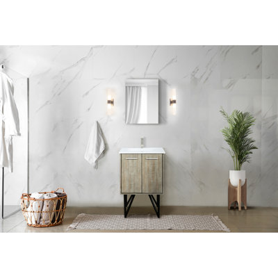 Rustic Bathroom Vanity 24 In. Wide With White Quartz Counter, Brushed Nickel Faucet Sign And 18 Anchor - Shaped Mirror W X 20 D Bath Consortium Top, Pattern Horse