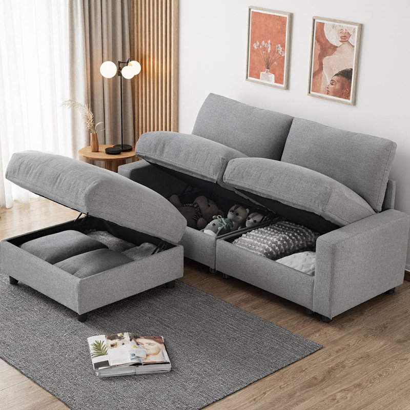 72" Modular L-Shaped Polyester Sectional Sofa with Ottoman & 3 Hidden Storages, 2-Seater Cloud Couch with Deep Seat, Flexible Ottoman Combination, No-Tools Assembly
