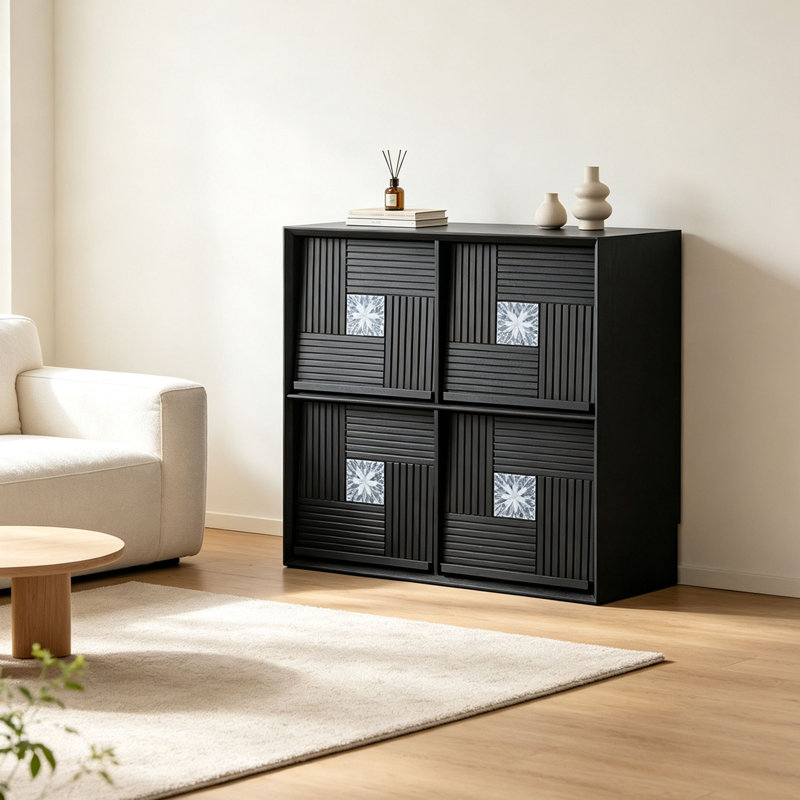 Bibliothèque à fixation au sol de style italien, 32.28" H x 29.92" W x 15.75" D