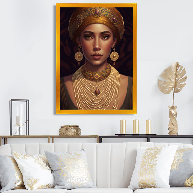 Jeune femme avec des bijoux bohémiens VII, H 32 po x l 24 po x P 1 po, Encadrement doré