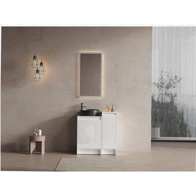 Meuble-lavabo autoportant 32 po avec lavabo en céramique Art Black et 1 petite armoire de rangement, portes à fermeture douce, blanc brillant, contreplaqué (KD-Packing)
