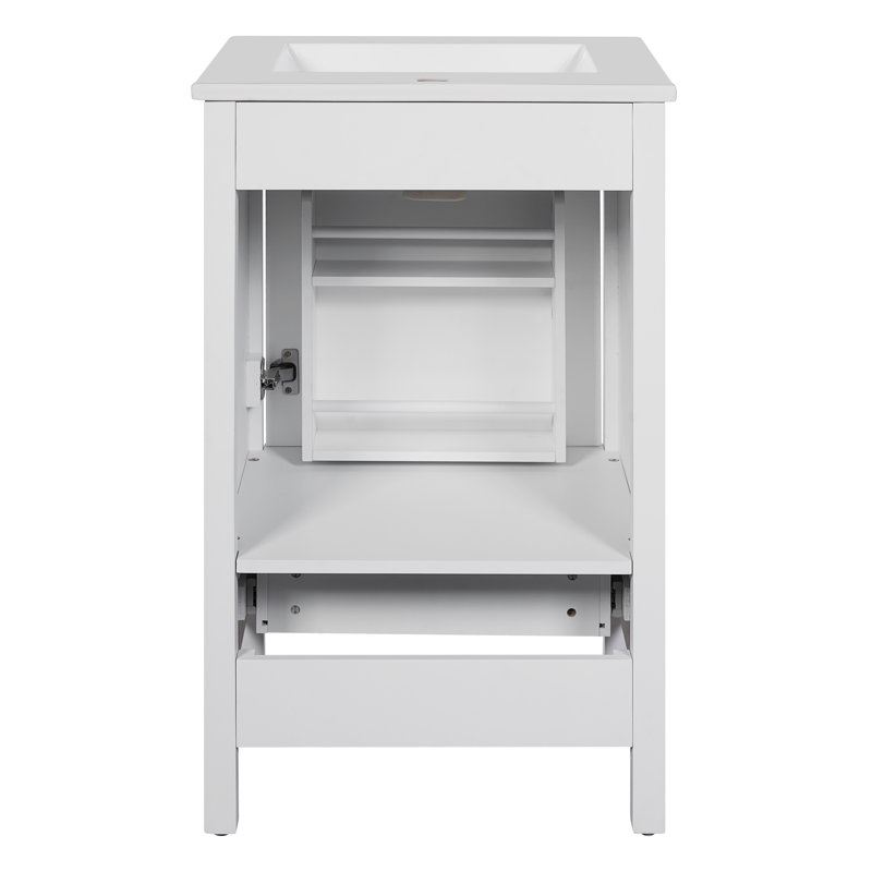 Meuble-lavabo moderne de 20 pouces avec lavabo en céramique, tiroir et porte à fermeture en douceur, 20", Blanc