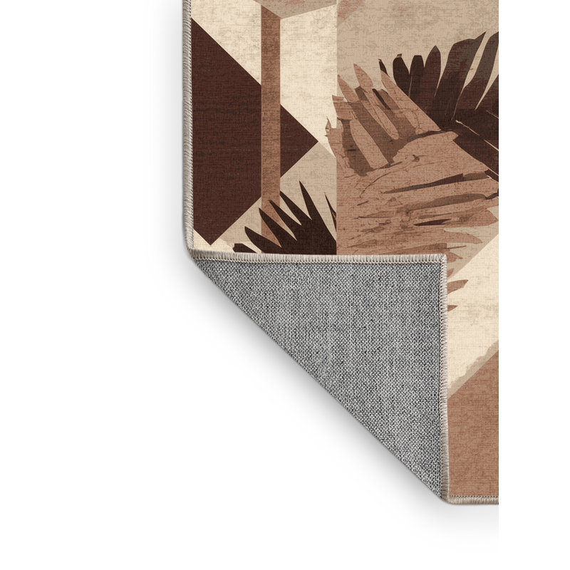 Machine Washable Orlandra Pandanus Modern & Contemporary Geometric Rug in Beige – Beige Binding, 7' Round