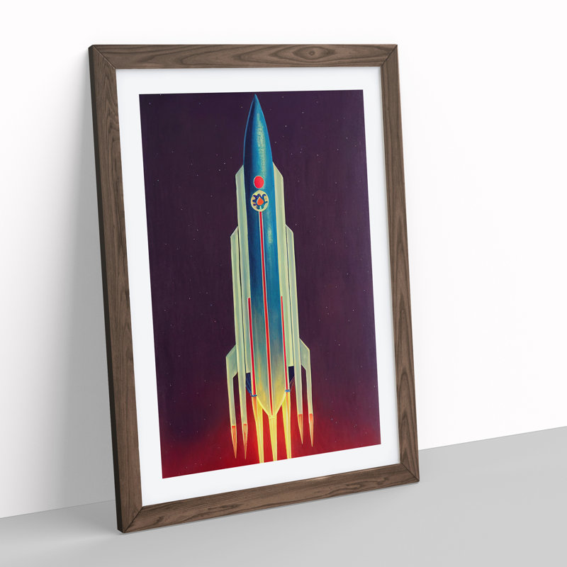 Stupendous Spaceship Rocket 1 Piece Single Picture Frame Wall Art, 46cm H x 34cm W x 2cm D, Walnut Framed