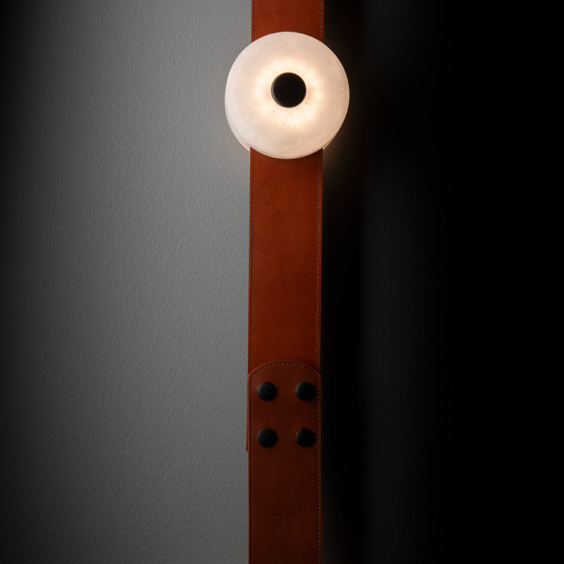 SNAPS LED Sconce, Chestnut Leather, Black