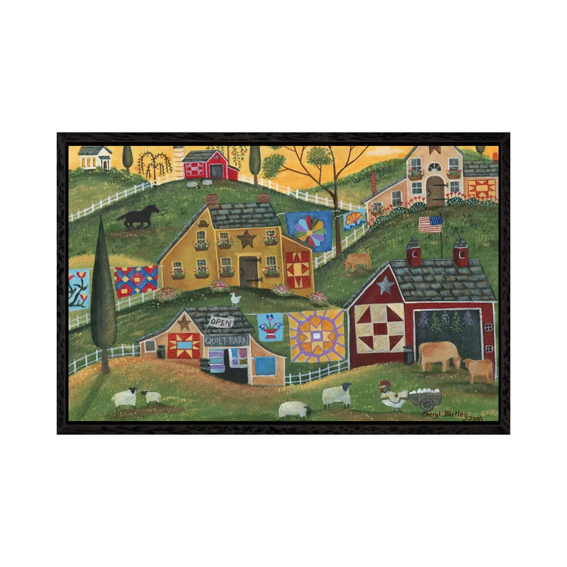 Country Quilt Barn by Cheryl Bartley - Painting on Canvas, Black Framed, 45.72cm H x 66.04cm W x 3.81cm D