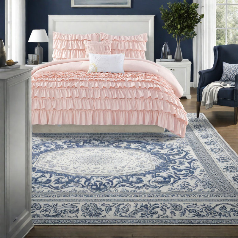 Elegant Ruffle Bedding Sets, Polyester Comfort In Blush For Home Use