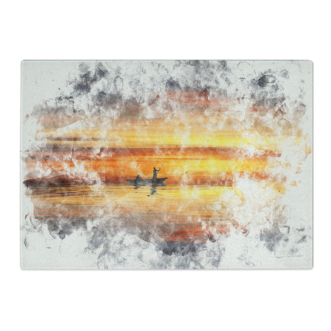 Tempered Glass a Boat at Sunset Watercolour Chopping Board