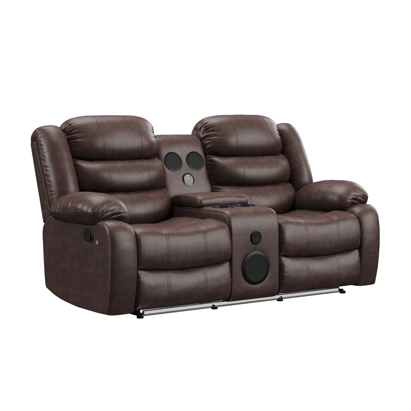 Causeuse inclinable avec console, haut-parleurs Bluetooth et éclairage DEL, brun, Brown