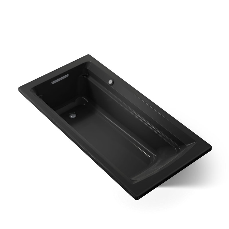 Archer 72" x 36" Drop-in Soaking Acrylic Bathtub with Heated, Black Black