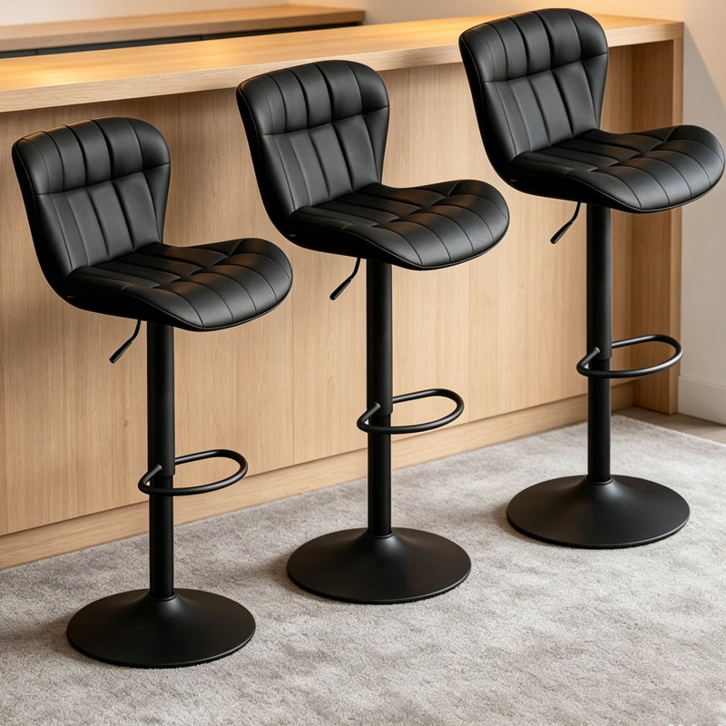 Tabouret de bar pivotant et réglable, Noir, 3