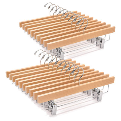 Wooden Pants Hangers With Clips 25 Pack, Wood Skirt Hangers For Women, 14 Inch Hangers For Pants With Clips, Solid Wood Pants Hangers For Men, 360 Swi -  Rebrilliant, 2E64283279784C76B49B2B034B407D33