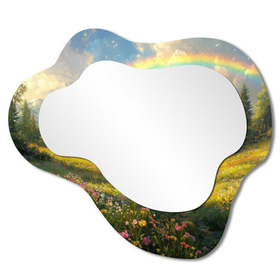 Rainbow Over The Meadow In Spring I - Rainbow Asymmetrical Wall Mirror, Traditional Vanity Mirror, Printed on Metal