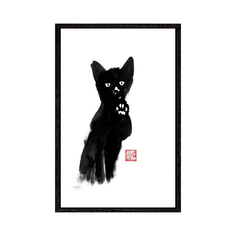 Demanding Cat by Péchane - Print on Canvas, 101.6 cm H x 66.04 cm W, Black Framed