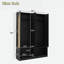 Farmhouse Mid-century 4-in-1 Hall Tree - 4 Rattan Doors, 6 Hooks, Adjustable Shelf Entryway Shoe Cabinet Bench, Black, 55.1"w-1645552460